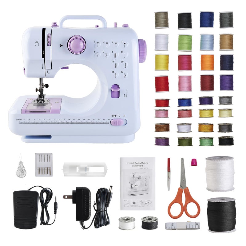 JUCVNB Sewing Machine for Beginners & Kids, Mini Portable Sewing Machines with 12 Built-in Stitch Patterns, 2-Speed Foot Pedal, Perfect for Teaching Daughter Granddaughter to Sew(with 27 Pieces Sewing Kit) - Image 1