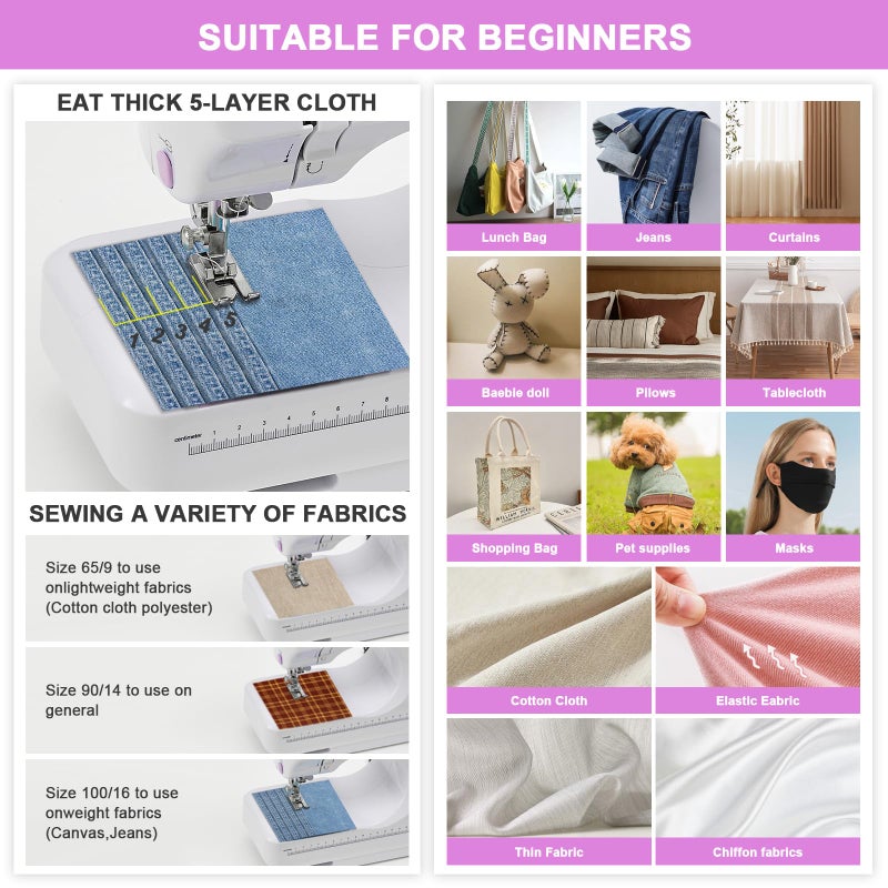 JUCVNB Sewing Machine for Beginners & Kids, Mini Portable Sewing Machines with 12 Built-in Stitch Patterns, 2-Speed Foot Pedal, Perfect for Teaching Daughter Granddaughter to Sew(with 27 Pieces Sewing Kit) - Image 4