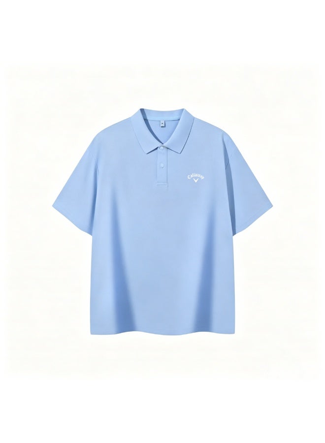 Callaway Men’s Light Blue Short Sleeve Golf Polo Shirt with White Printed Chest Logo - Image 2