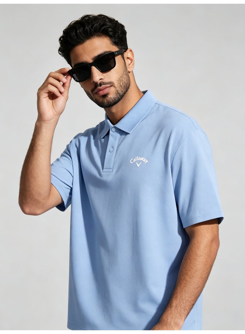 Callaway Men’s Light Blue Short Sleeve Golf Polo Shirt with White Printed Chest Logo - Image 3