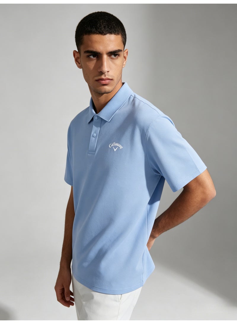 Callaway Men’s Light Blue Short Sleeve Golf Polo Shirt with White Printed Chest Logo - Image 5