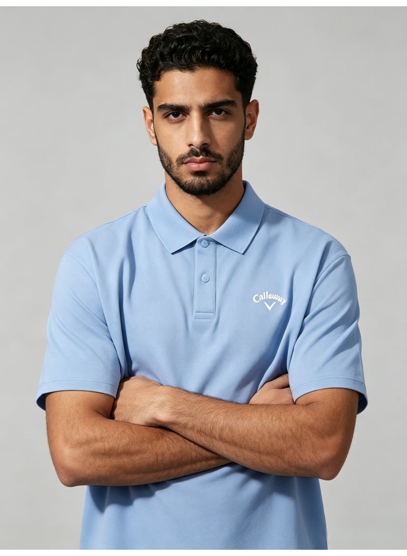 Callaway Men’s Light Blue Short Sleeve Golf Polo Shirt with White Printed Chest Logo - Image 4