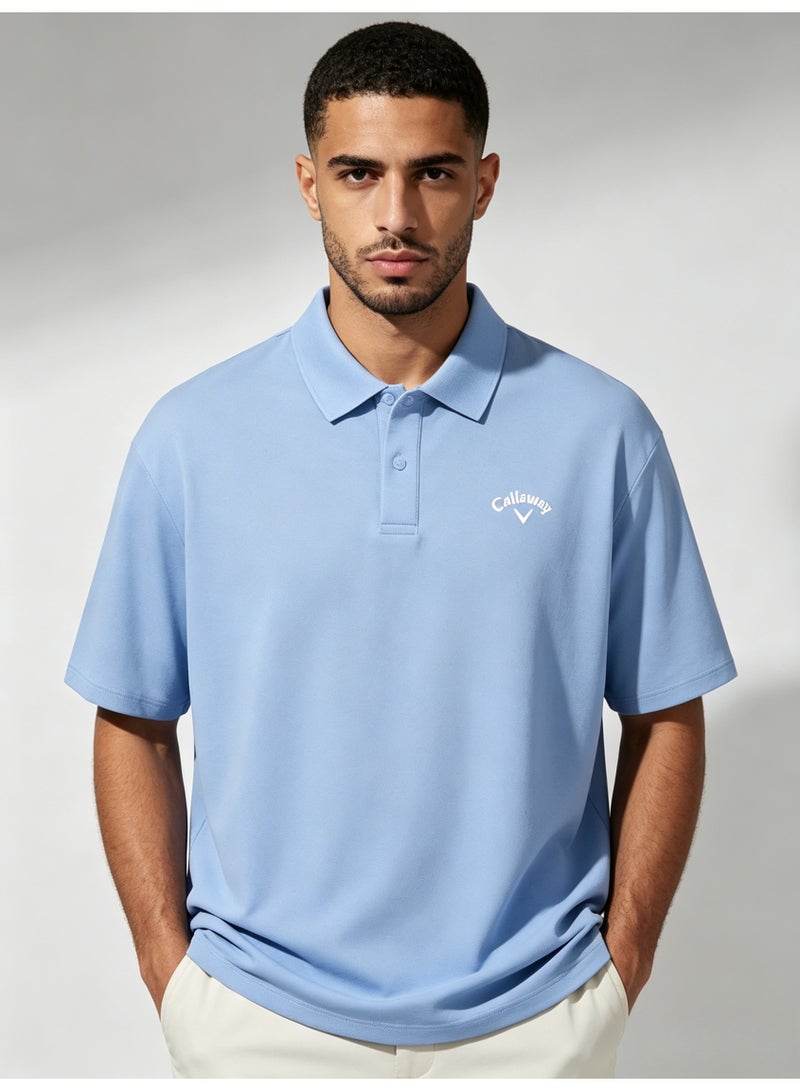 Callaway Men’s Light Blue Short Sleeve Golf Polo Shirt with White Printed Chest Logo - Image 1