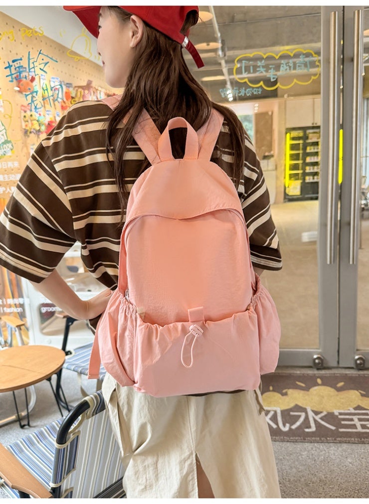 Minimalist Solid Color Nylon Campus Backpack - Lightweight School Daypack - Image 2