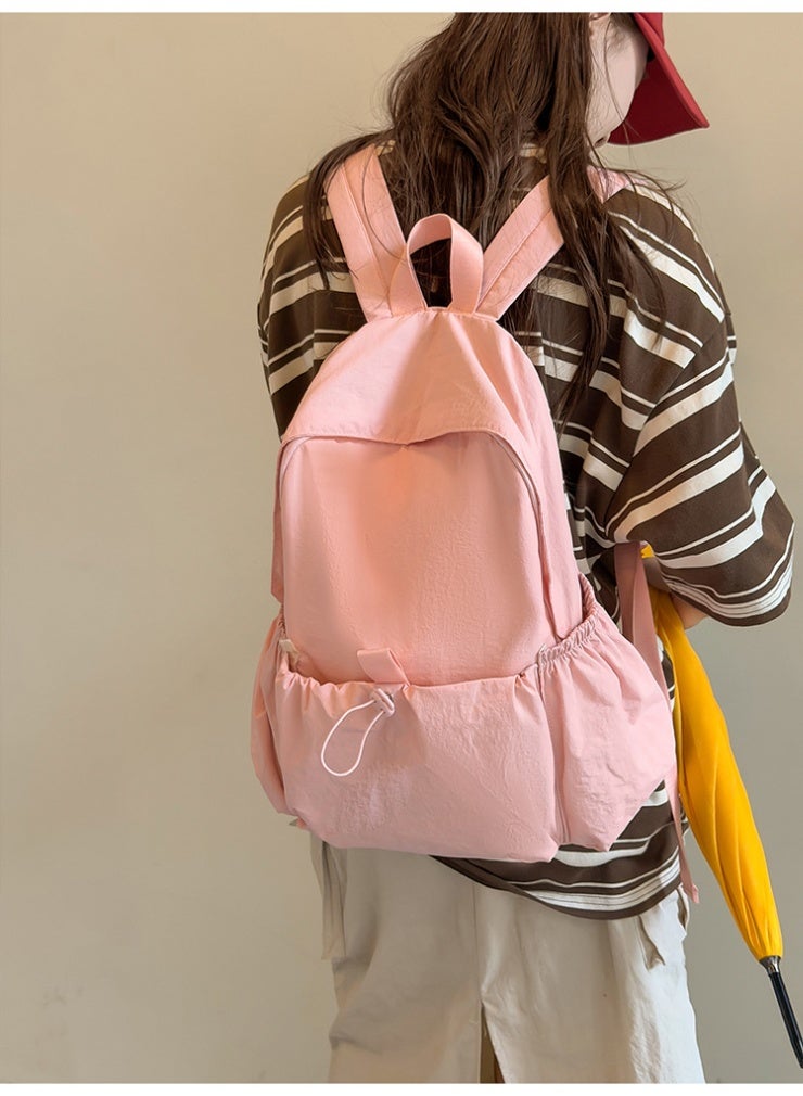 Minimalist Solid Color Nylon Campus Backpack - Lightweight School Daypack - Image 3