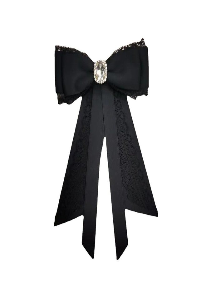 OIDIMS Fashion Ribbon Bow Tie Brooch Pins for Women Girls Crystal Lace Uniform Pre-Tied Necktie Bowknot Corsage Brooches Party Ceremony Accessories Christmas Birthday Elegant Accessory (Black) - Image 1
