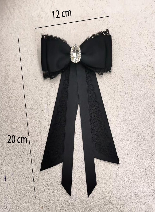 OIDIMS Fashion Ribbon Bow Tie Brooch Pins for Women Girls Crystal Lace Uniform Pre-Tied Necktie Bowknot Corsage Brooches Party Ceremony Accessories Christmas Birthday Elegant Accessory (Black) - Image 3