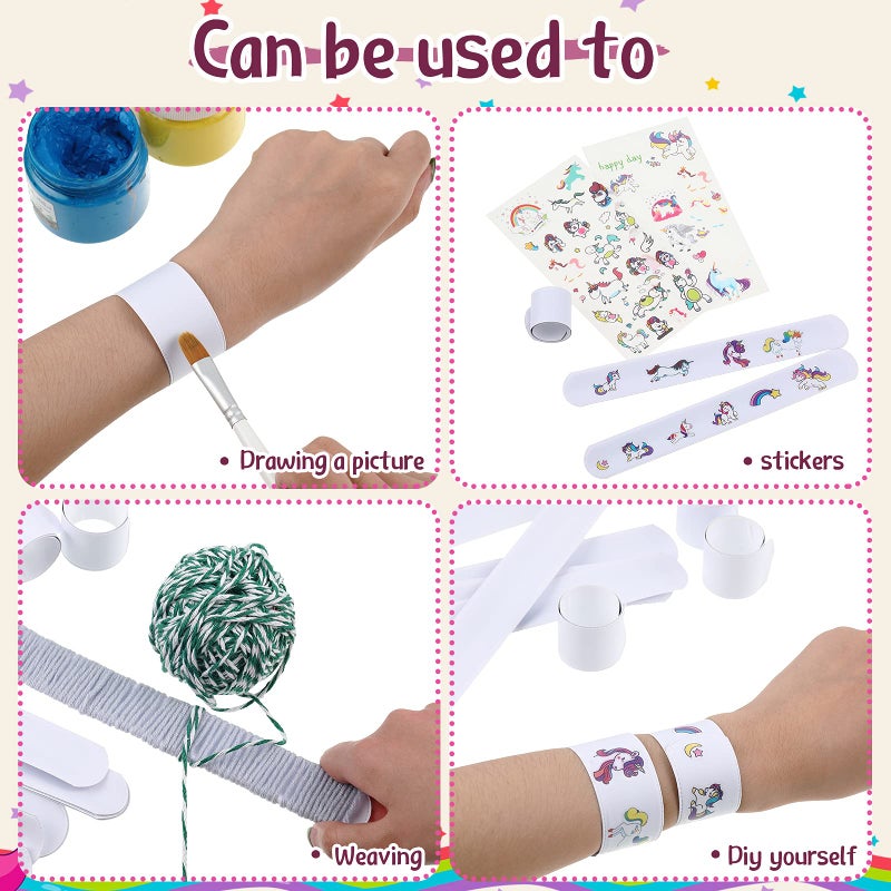 Skylety 24 Pieces White Slap Bracelets DIY Slap Bracelets Blank Slap Bands Plastic Plain Snap Party Bracelets Wristband for Kids Birthday Halloween Christmas Party School Craft Projects - Image 4