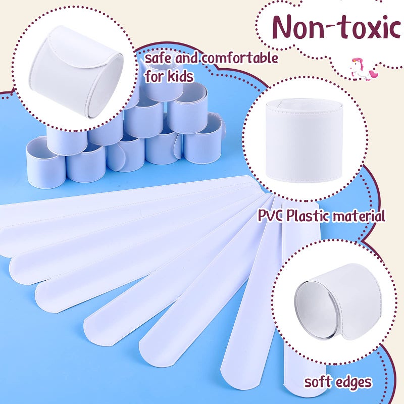 Skylety 24 Pieces White Slap Bracelets DIY Slap Bracelets Blank Slap Bands Plastic Plain Snap Party Bracelets Wristband for Kids Birthday Halloween Christmas Party School Craft Projects - Image 3