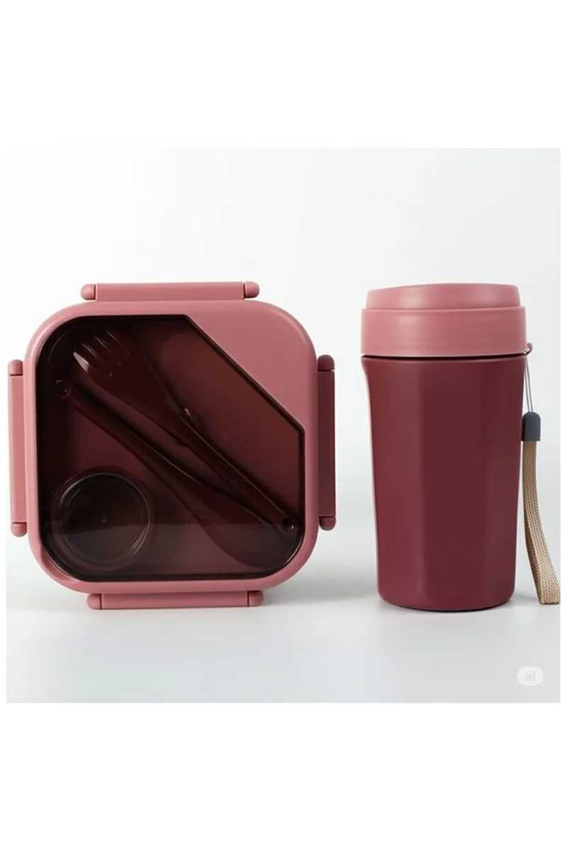 Mobcos Fashion Kids Sports Lunch Box and Water Bottle Combo Set For Kids &amp; Adults Premium Food-Grade PP Plastic Leakproof &amp; Spill Proof (Pink)