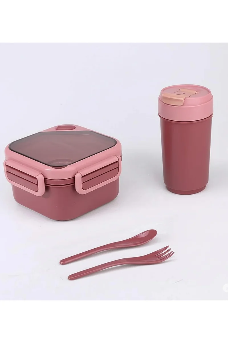 Mobcos Fashion Kids Sports Lunch Box and Water Bottle Combo Set For Kids &amp; Adults Premium Food-Grade PP Plastic Leakproof &amp; Spill Proof (Pink)