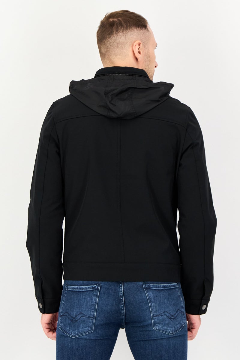 Celio Men Plain Hooded Jacket, Black - Image 4