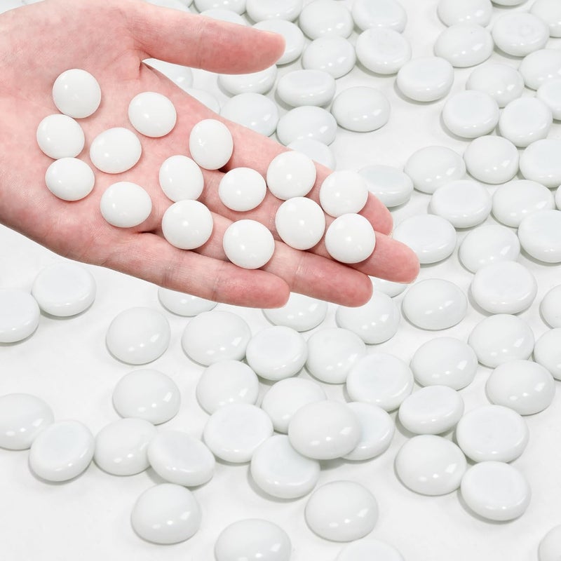 Foncomy White Flat Glass Marbles, 0.97 lb Vase Filler Pebbles Gems, Decorative Glass Beads for Vases, Crafts, Floral, Mancala Stones, Aquarium Rocks for Fish Tank, 0.6"-0.8" (Approx. 80-100 PCS) - Image 1