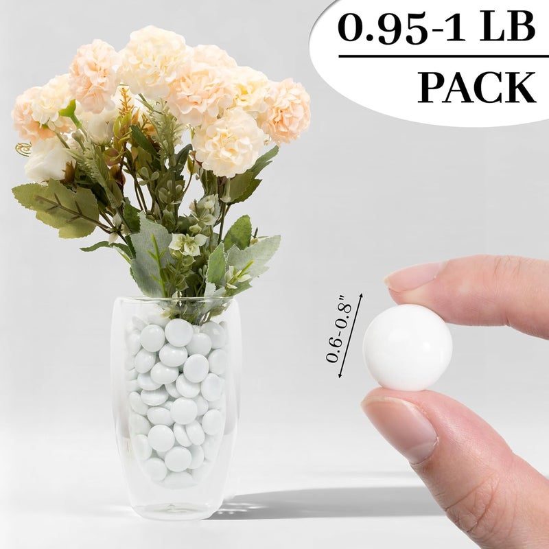 Foncomy White Flat Glass Marbles, 0.97 lb Vase Filler Pebbles Gems, Decorative Glass Beads for Vases, Crafts, Floral, Mancala Stones, Aquarium Rocks for Fish Tank, 0.6"-0.8" (Approx. 80-100 PCS) - Image 2