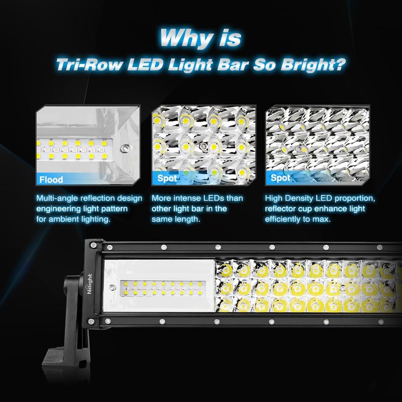 Nilight - 18101C-A LED Light Bar 22Inch 270W White & Amber Triple Row 13500LM Flood Spot Combo Led Bar Off Road Lights for Trucks with Wiring Harness Kit,2 Years Warranty - Image 4