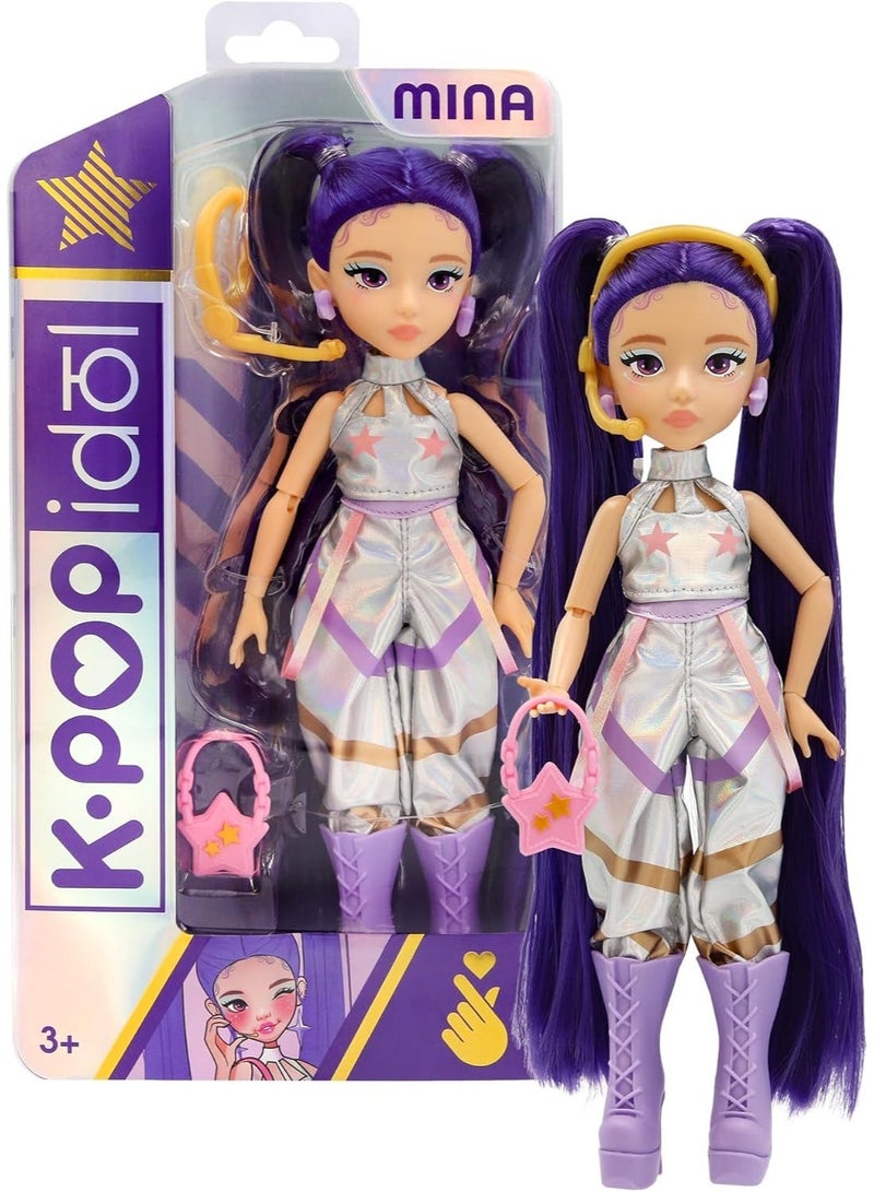 KPop Idol Fashion Doll Mina, Leader And Main Vocalist, Signature Purple Twin-Tail Hair And Shimmering Starlight Style, Includes 3 Themed Accessories That Complete Her Appearance, 3 Years+ - Image 1