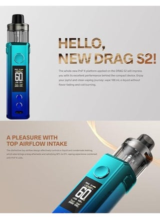Drag S2 Gray Metal Vape Refill Juice Kit Pod System 3 Professional Modes with 5ml Tank An Adjustable Top Airflow 60W Gene TT 2.0 2500mA - view 4
