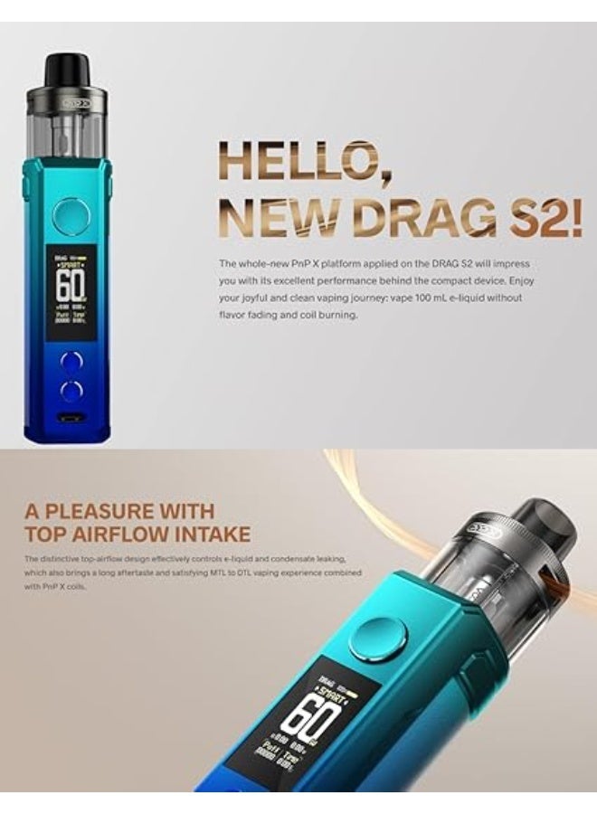 VOOPOO Drag S2 Gray Metal Vape Refill Juice Kit Pod System 3 Professional Modes with 5ml Tank An Adjustable Top Airflow 60W Gene TT 2.0 2500mA - Image 4