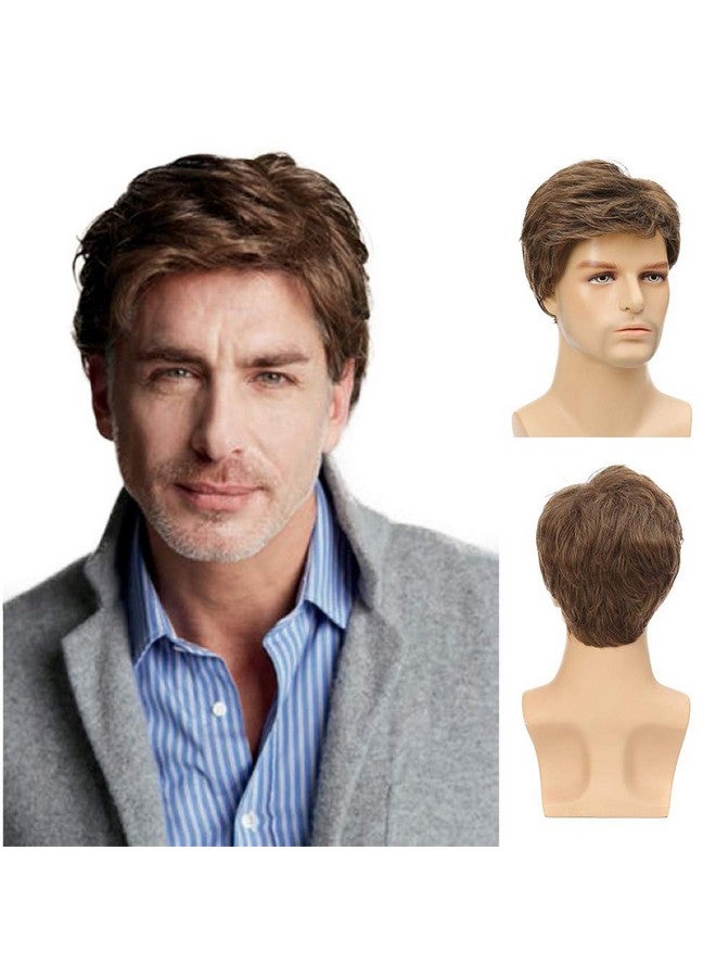 Kaneles Mens Short Brown Wig Synthetic Replacement Costume Halloween Natural Hair Wigs - Image 2