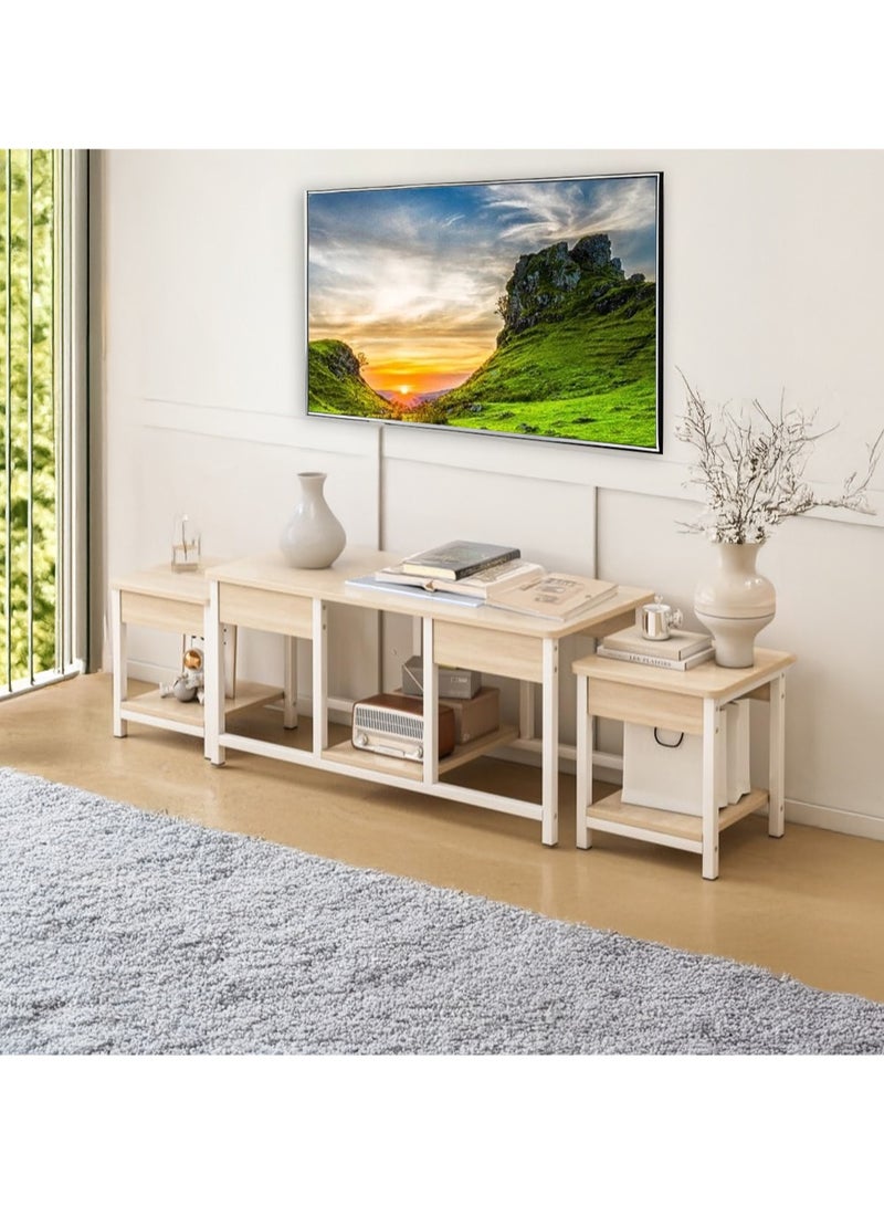 AGD 3-Piece Nesting Table Set Stackable Side Tables for Coffee, Tea, and TV Table, Open Storage - Image 2