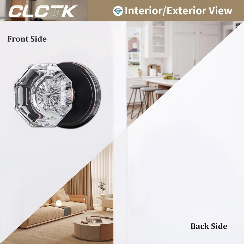 Clctk Crystal Glass Dummy Door Knob, Bifold Closet Oil Rubbed Bronze Door Knobs Round Dummy Door Handles Non-Turning Single Side, 4 Pack - Image 4