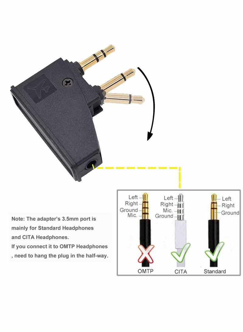 محول سماعات الطائرات، محول سماعة طيران بزاوية قابلة للتعديل، محول 3.5 ملم ذكر إلى 3.5 ملم أنثى مع طلاء ذهبي، محول استريو AUX لسماعات الرأس لمزيد من سماعات الرأس - Image 4