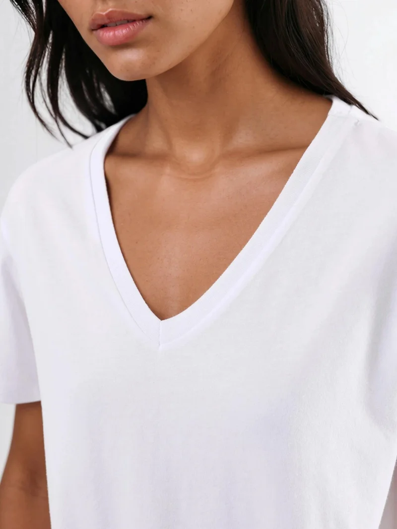 Busem White BUSEM V-Neck Solid Knit T-Shirt for Women | Best Price UAE