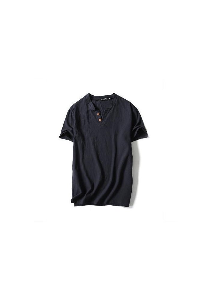 Summer t Shirts Men Short Sleeve Cotton Linen T-Shirt 5XL - Image 1