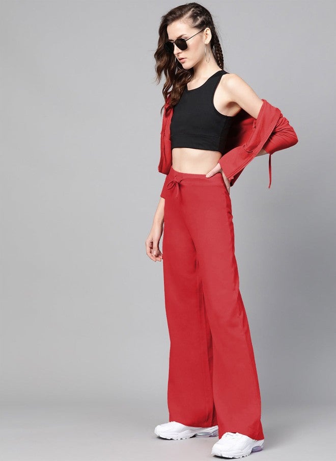 SASSAFRAS Red Regular-Fit Track Pants for Women - Image 4