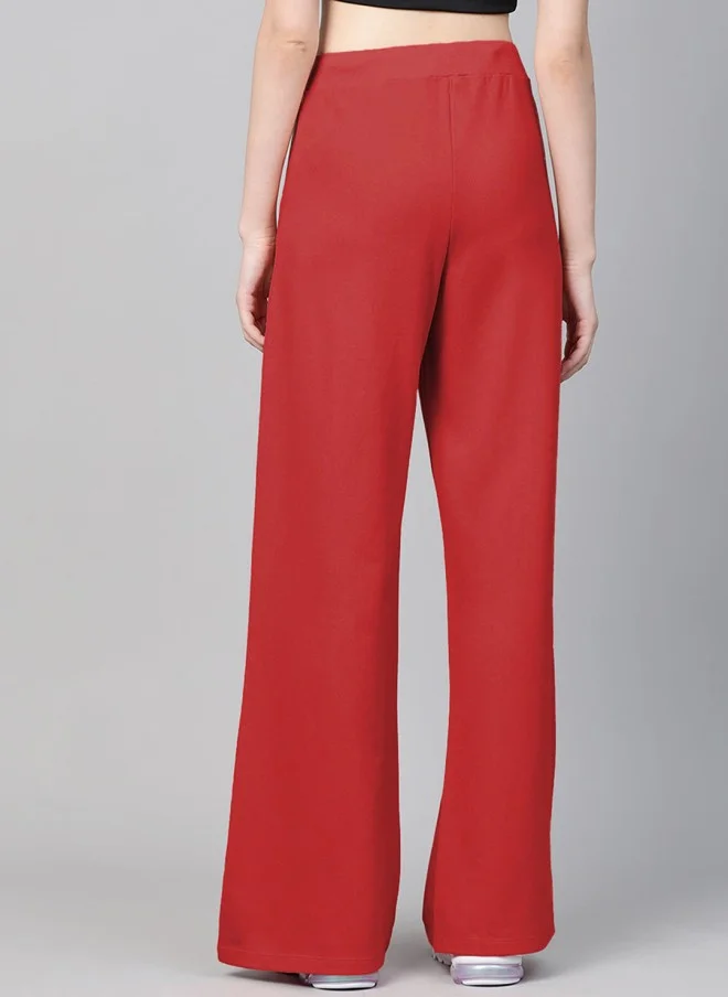 SASSAFRAS Red Regular-Fit Track Pants for Women