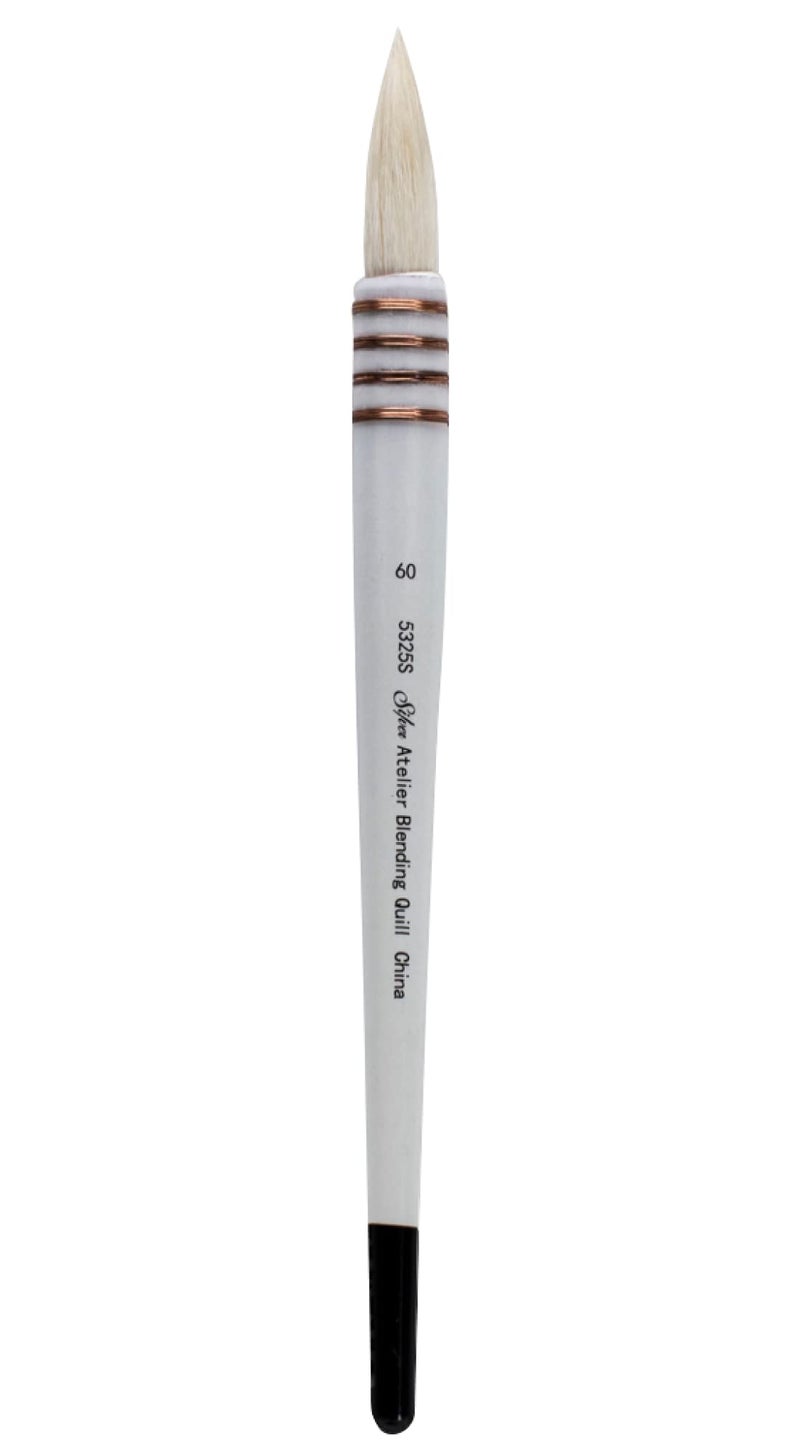 Silver Brush Limited Silver Brush Limited 5325S60 Silver Atelier Goat Hair Blending Quill Paintbrush for Watercolor Oil Acrylic Gouache Inks Dyes  Heavy Body Paints Size 60 Short Handle 