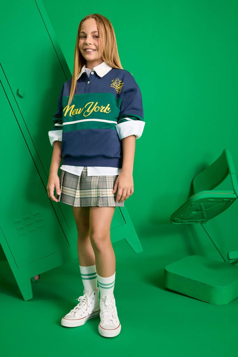 DeFacto Girl Relax Fit Polo Neck Printed Sweatshirt - Image 2