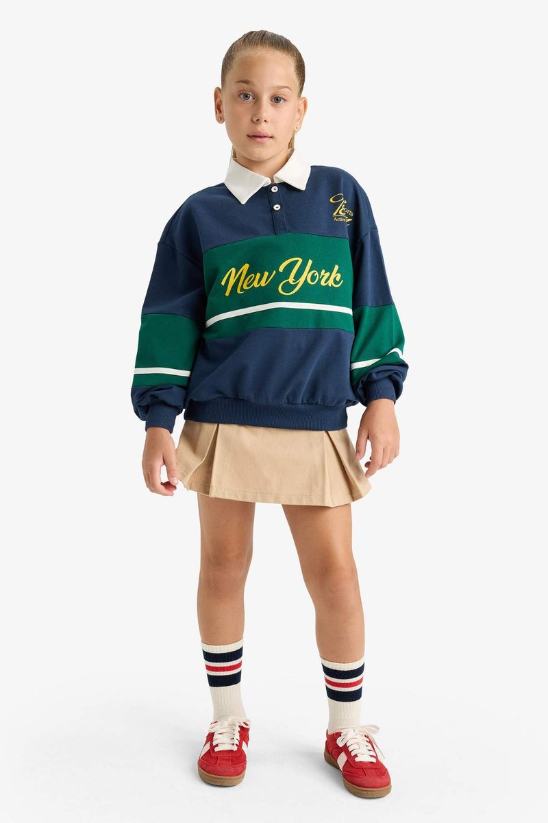 DeFacto Girl Relax Fit Polo Neck Printed Sweatshirt - Image 4
