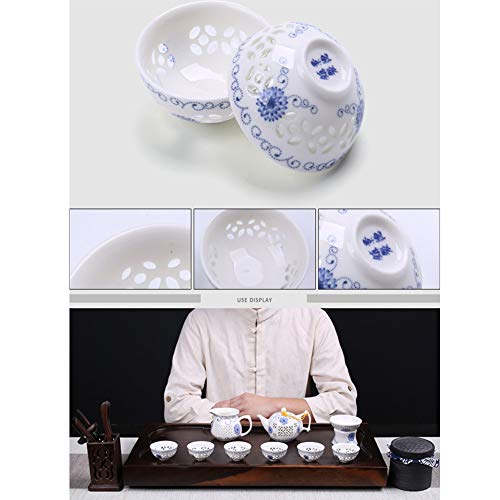Mozentea Ceramic Gong Fu Tea Set, Chinese Traditional Ceremony with Infuser Teapot, Gong Dao Bei, Tea Filter & 6 Tea Cup G-F-C-S3(Sunward Flower) - Image 5