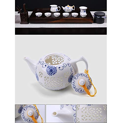 Mozentea Ceramic Gong Fu Tea Set, Chinese Traditional Ceremony with Infuser Teapot, Gong Dao Bei, Tea Filter & 6 Tea Cup G-F-C-S3(Sunward Flower) - Image 3
