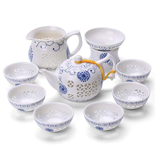 Mozentea Ceramic Gong Fu Tea Set, Chinese Traditional Ceremony with Infuser Teapot, Gong Dao Bei, Tea Filter & 6 Tea Cup G-F-C-S3(Sunward Flower) - Image 1
