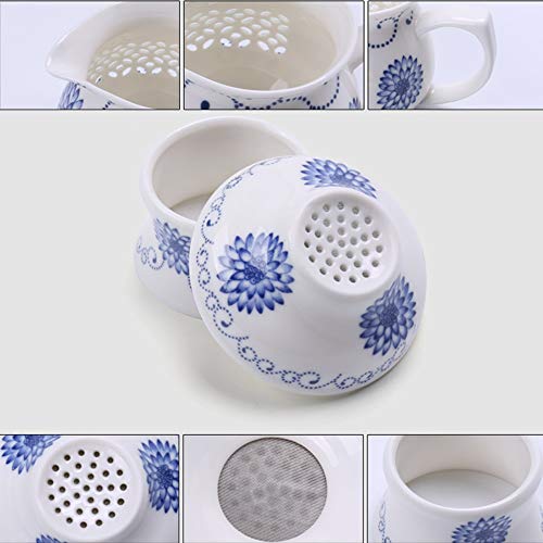 Mozentea Ceramic Gong Fu Tea Set, Chinese Traditional Ceremony with Infuser Teapot, Gong Dao Bei, Tea Filter & 6 Tea Cup G-F-C-S3(Sunward Flower) - Image 4