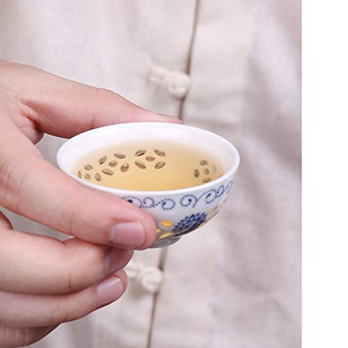 Mozentea Ceramic Gong Fu Tea Set, Chinese Traditional Ceremony with Infuser Teapot, Gong Dao Bei, Tea Filter & 6 Tea Cup G-F-C-S3(Sunward Flower) - Image 2