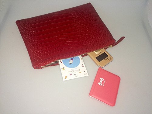 NIGEDU Women Clutches Crocodile Grain PU Leather Envelope Clutch Bag (Red) - Image 3