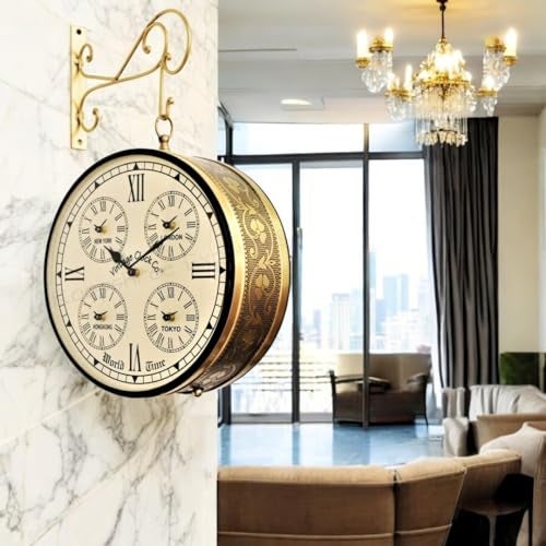 Vintage Clock Iron Handcrafted Double Side Analog Wall Clock 1 Year Warranty / 65091-12-Wch, 30 Centimeters, 3.81 CM, Gold - Image 3