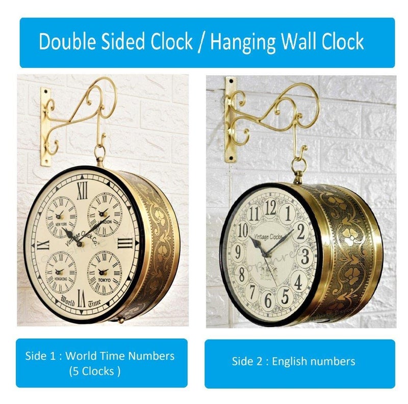 Vintage Clock Iron Handcrafted Double Side Analog Wall Clock 1 Year Warranty / 65091-12-Wch, 30 Centimeters, 3.81 CM, Gold - Image 2