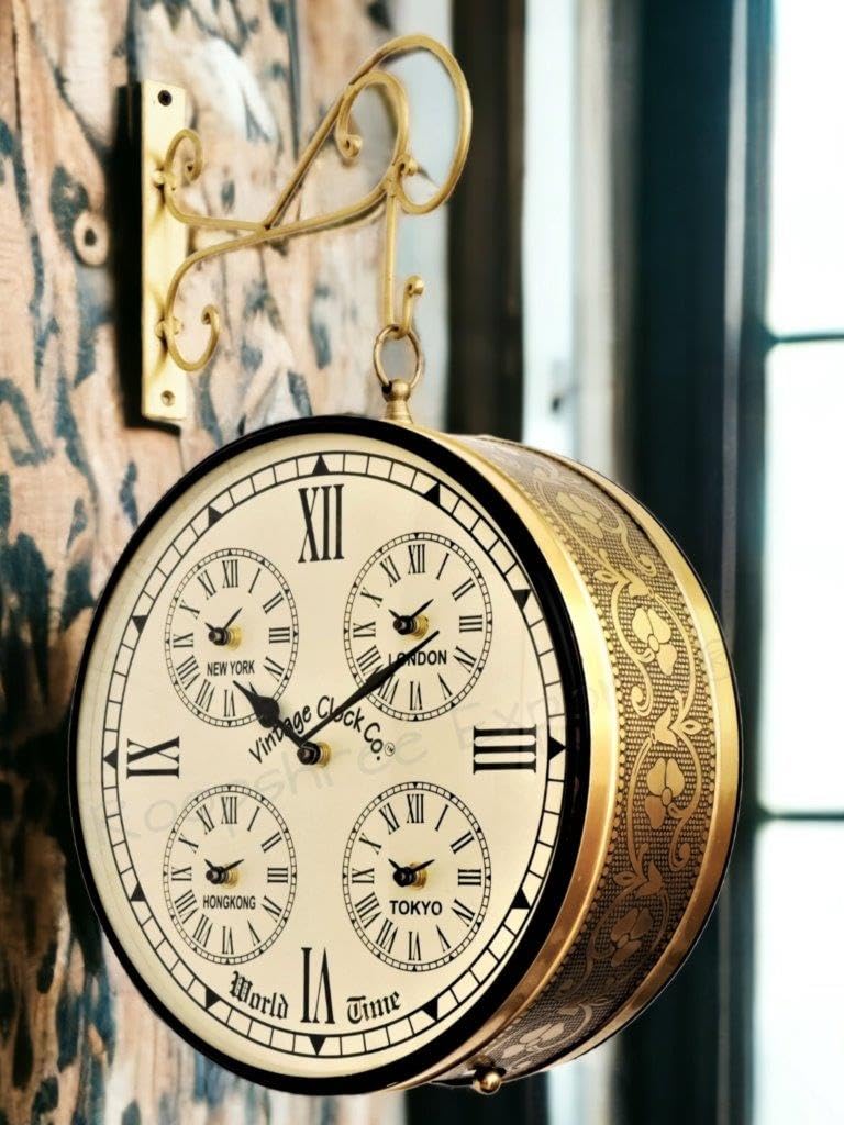 Vintage Clock Iron Handcrafted Double Side Analog Wall Clock 1 Year Warranty / 65091-12-Wch, 30 Centimeters, 3.81 CM, Gold - Image 4