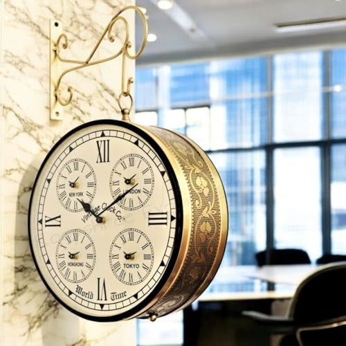 Vintage Clock Iron Handcrafted Double Side Analog Wall Clock 1 Year Warranty / 65091-12-Wch, 30 Centimeters, 3.81 CM, Gold - Image 1