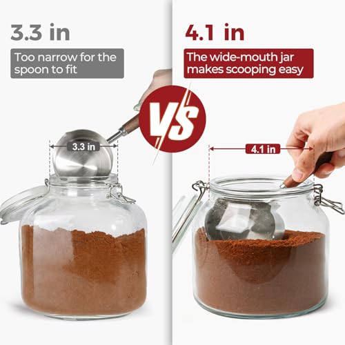 KTMAMA 0.6 Gallon 2 Pack Wide Mouth Glass Jars with Airtight Lid – Includes 1 Cup & 0.5 Cup Measuring Scoops & Labels, Ideal for Flour, Sugar, Coffee, Cereal, Rice & Dry Goods | Thick Glass, BPA-Free - Image 4
