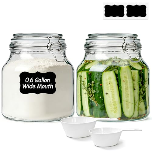 KTMAMA 0.6 Gallon 2 Pack Wide Mouth Glass Jars with Airtight Lid – Includes 1 Cup & 0.5 Cup Measuring Scoops & Labels, Ideal for Flour, Sugar, Coffee, Cereal, Rice & Dry Goods | Thick Glass, BPA-Free - Image 5