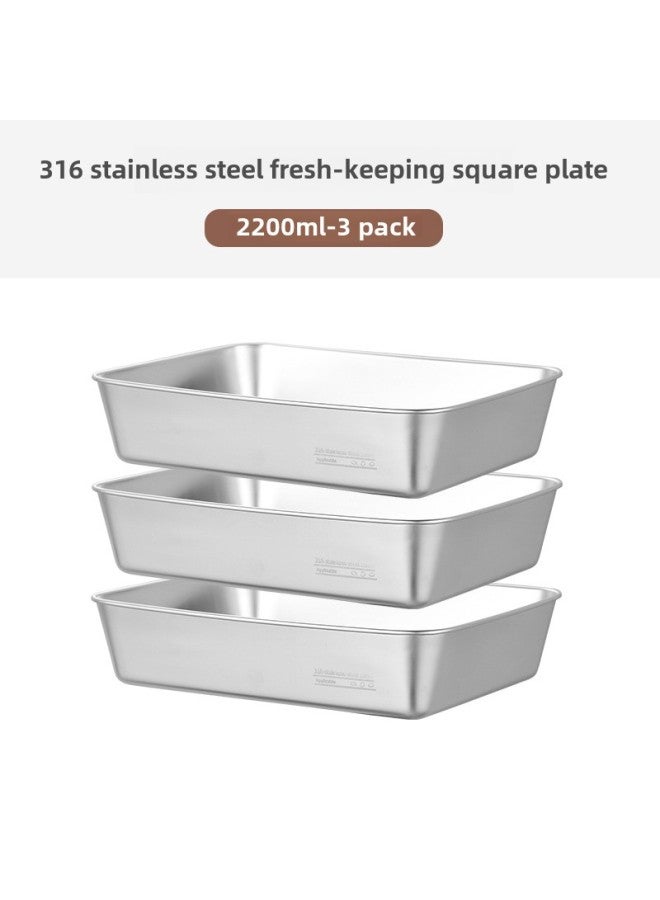 316 Stainless Steel Preservation Box Fruit Box Lunch Box Refrigerator Sealed Box Thickened Finishing Storage Box Freezer Box-Specifications:2200ml-3-piece Set [without Cap]  - Image 1