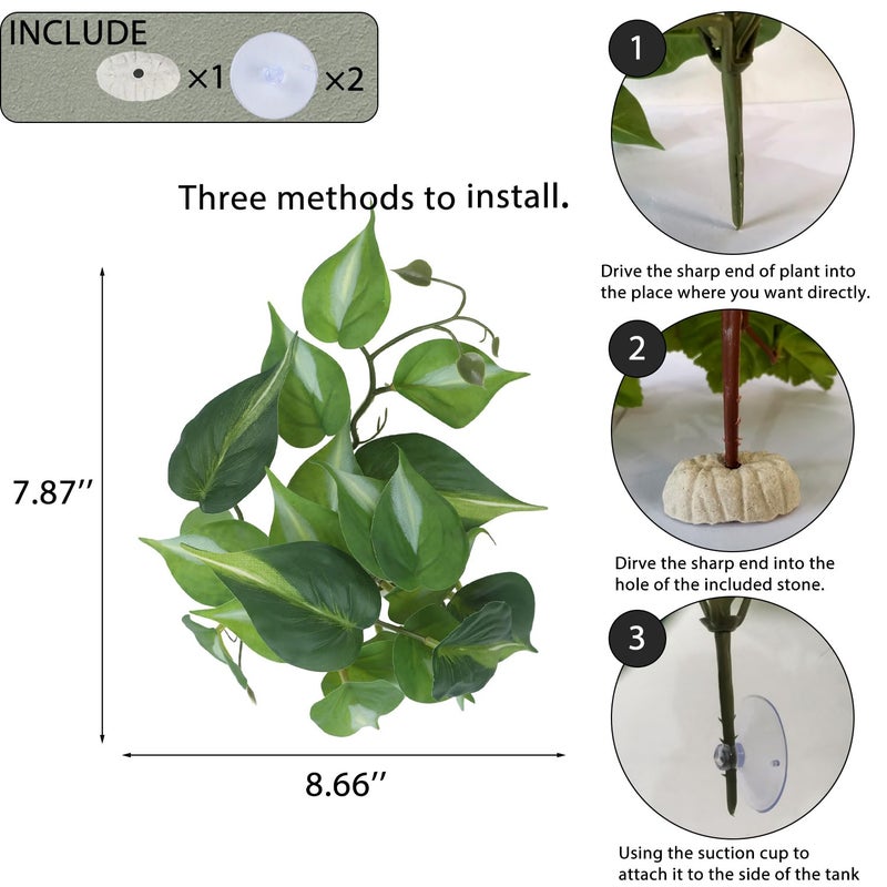 IBWell Fake Reptile Plants for Reptile Terrarium Plants, Reptile Plant DÃ©cor, Turtle Tank Plants with Suction Cup - Image 2