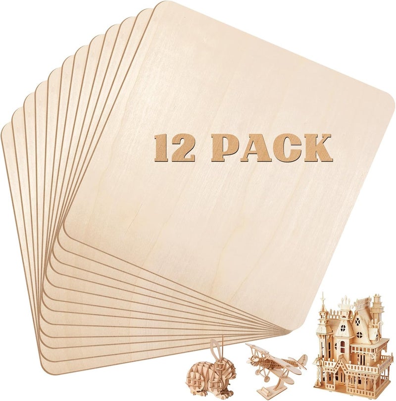 ARS Basswood Sheets, Unfinished Wood Panels, Premium Balsa Wood for Laser Cutting, Wood Burning, Drawing, and DIY Craft Projects 12-Pack 12x12 Inch 2.6mm - Image 1