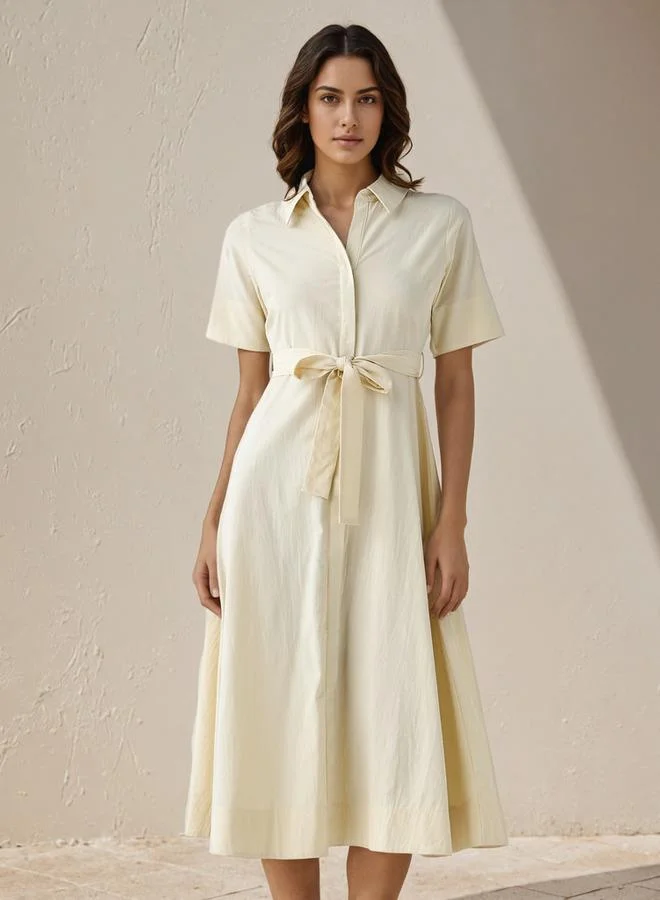 Splash FAV Shirt Midi Cotton Dress with Waist Tie-Up