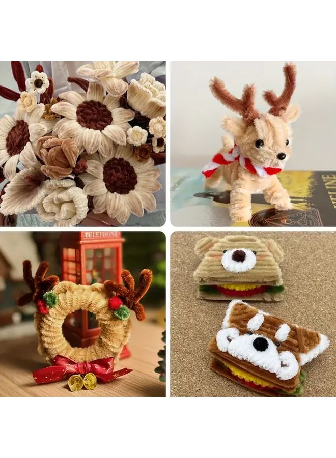 طقم الحرف اليدوية DIY بألوان الأرضية 650 سيقان الشينيل 150 أنف وعيون حيوانات ديكور منزلي مريح - Image 4